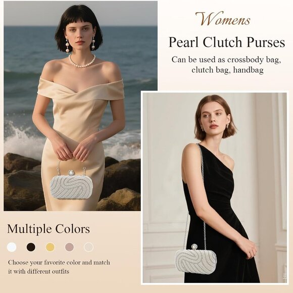 Compact Women's Pearl Evening Bag - Versatile Clutch for Weddings and Nights Out - Picture 5 of 6